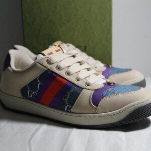 NWB Gucci GG Lame Web Strip Sneaker Sneakers Screener Lace Up Flats 40 577684
